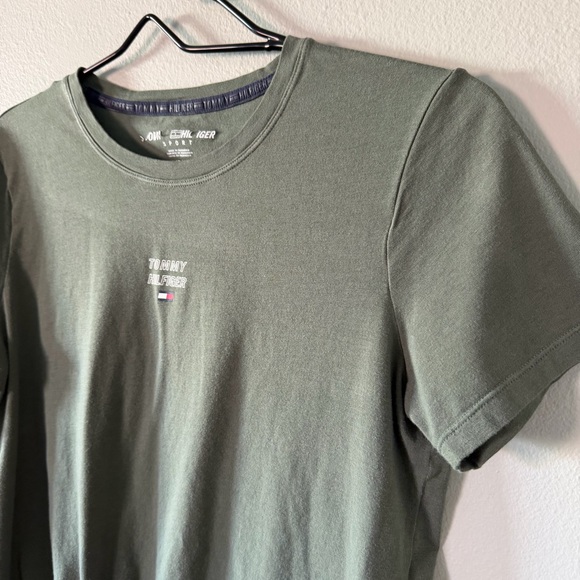 Tommy Hilfiger Sport Army Green Cotton Blend Logo Tee Size S - Picture 2 of 6